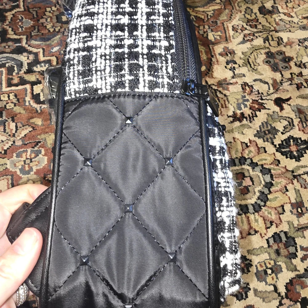 Badgley Mischka Black and White Quilted Backpack